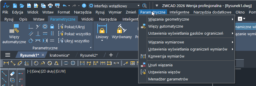 menu parametrycznosci cad 2026