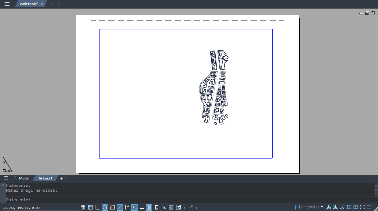 Podgląd na domyślny arkusz w rysunku CAD