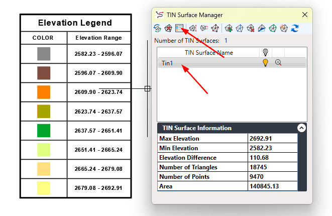 Legenda dla stworzonej powierzchni TIN