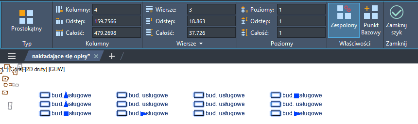 Menu szyku prostokątnego