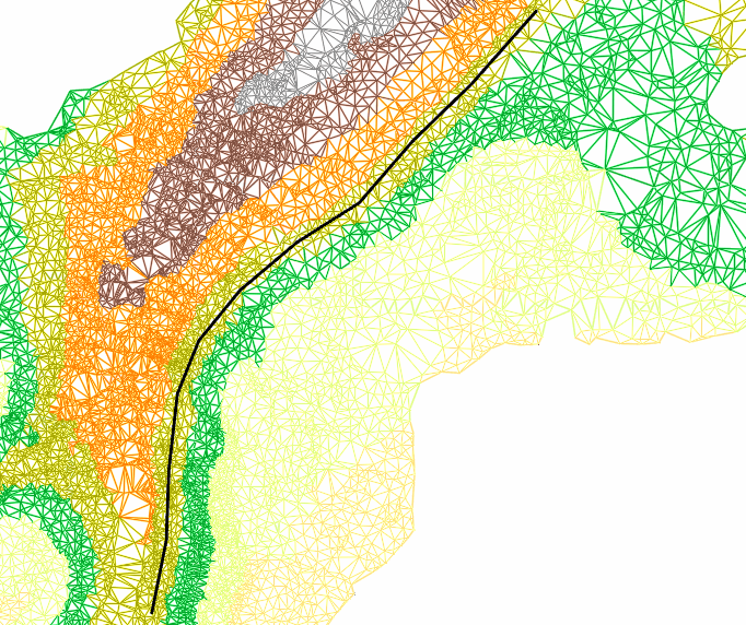 Polilinia narysowana na płaszczyźnie TIN