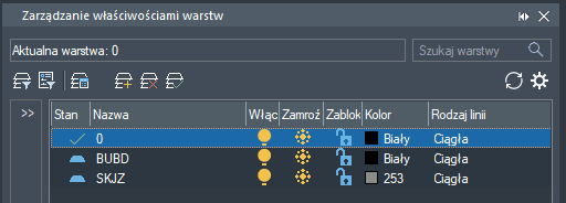 Bazowe warstwy na rysunku CAD
