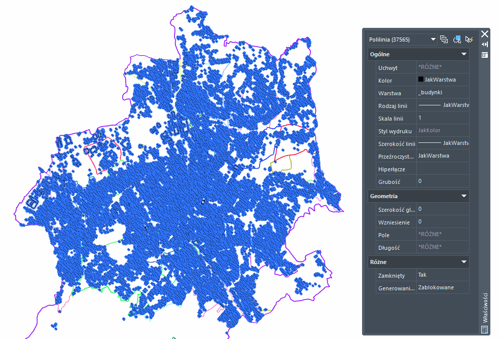 Zaznaczone obiekty w programie ZWCAD