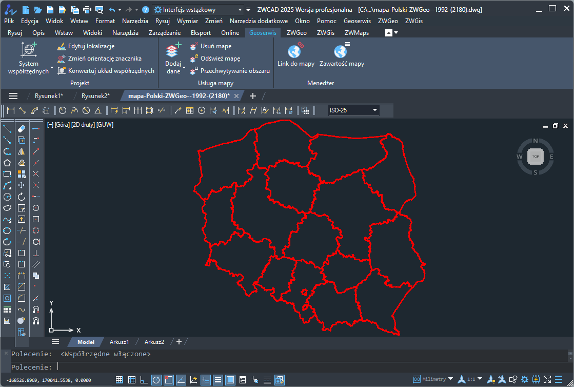 Rysunek CAD granic województw