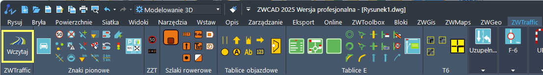 Ikona wczytania aplikacji na wstążce ZWCADa