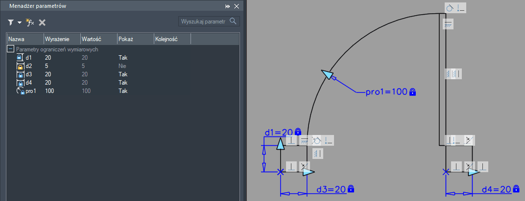 Menadżer parametrów w ZWCADzie 2026