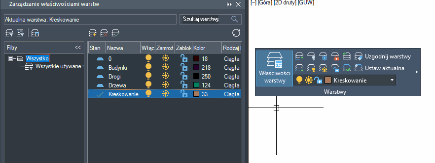 Zmiana warstw za pomocą skrótu w ZWCADzie 2026