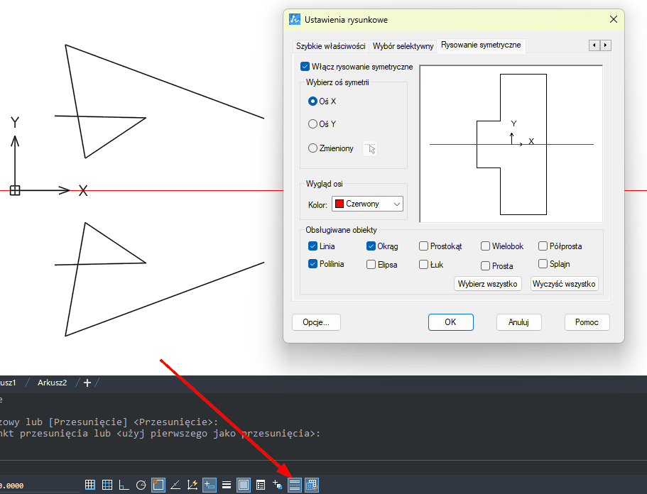 Symetria rysowania obiektów wprowadzona w ZWCADzie 2024