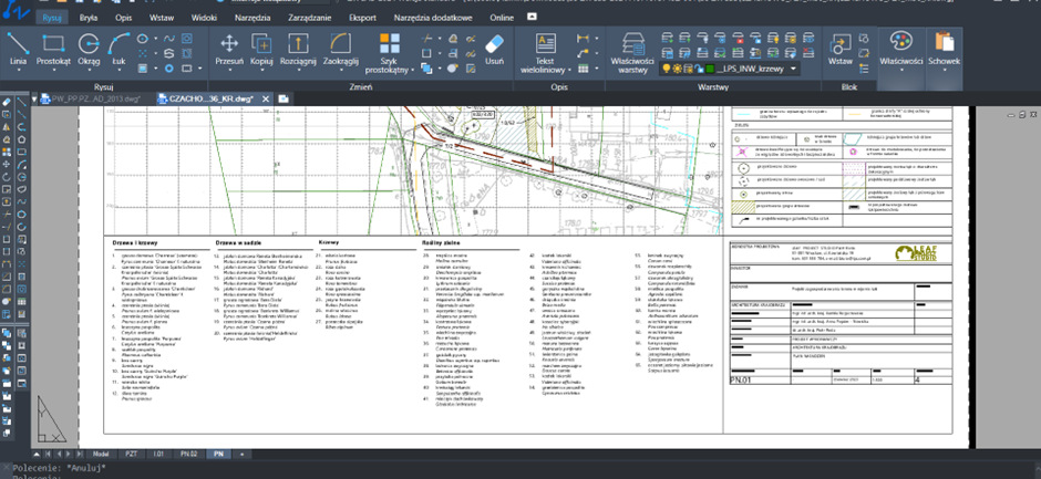 Legenda w projekcie zagospodarowania