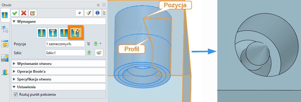 Otwór z profilu