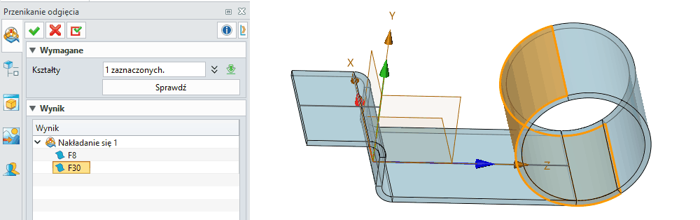 Arkusz blachy ZW3D - Przenikanie odgięcia - Panel