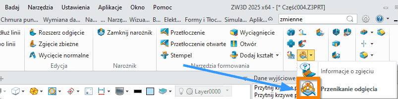 Arkusz blachy ZW3D - Przenikanie odgięcia