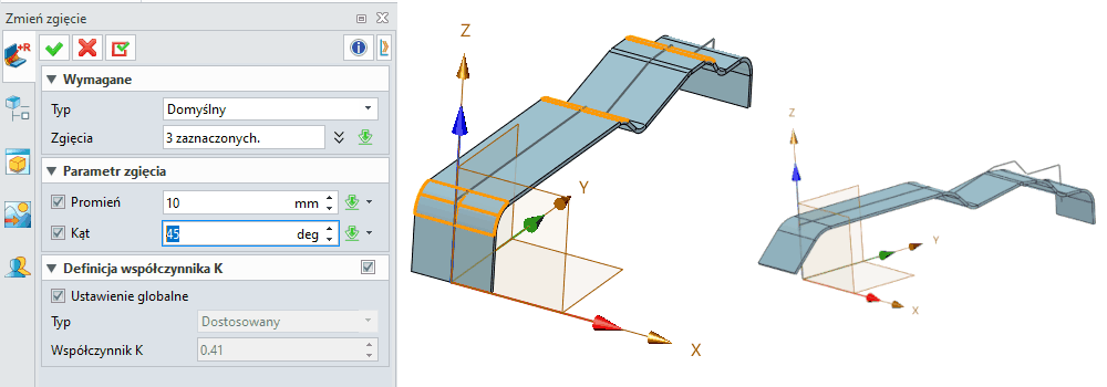 Arkusz blachy - Zmień gięcie - Panel ZW3D