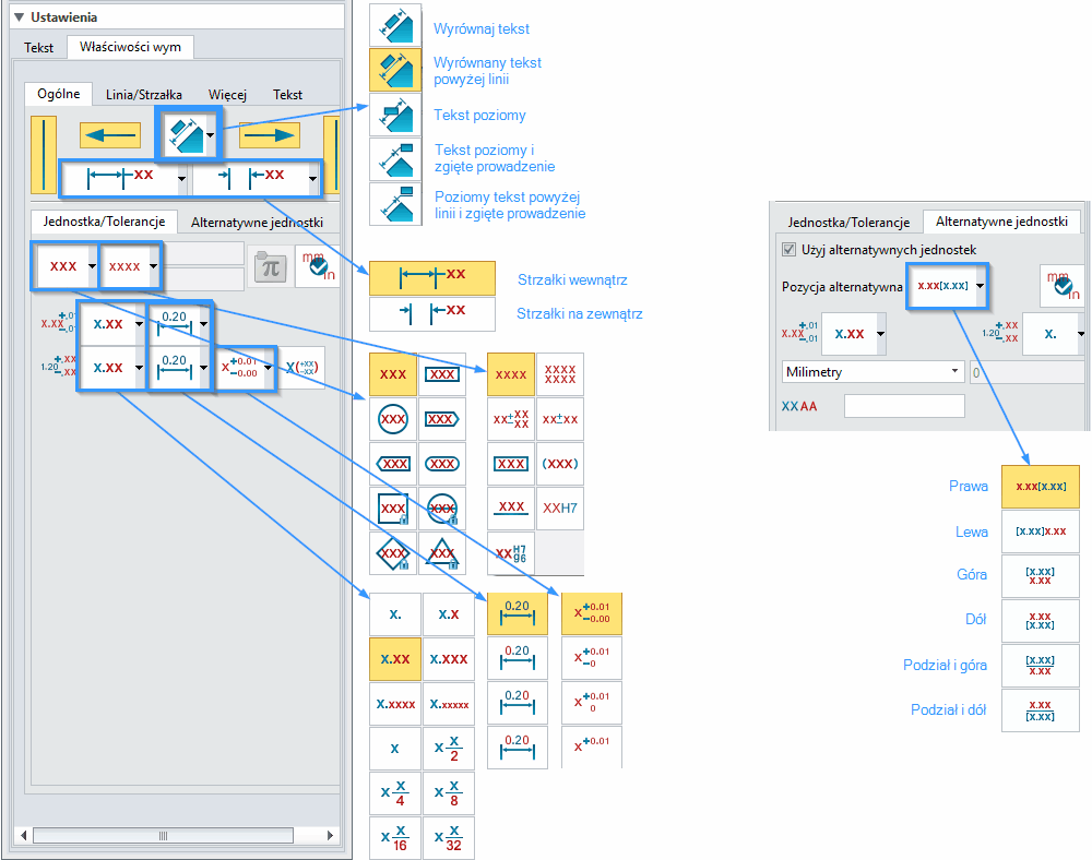 PMI Wymiar ZW3D - Ustawienia Właścowości wymiaru ogólne