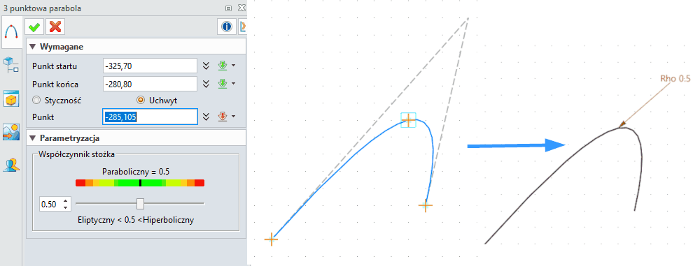 Szkic 3punktowa parabola ZW3D panel