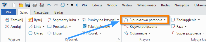 Szkic 3punktowa parabola ZW3D - Wstążka