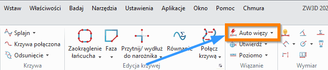 Szkic ZW3D - Auto więzy wstążka