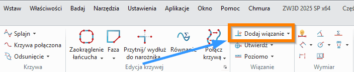 Szkic ZW3D - Dodaj wiązanie wstążka