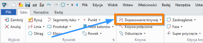 Szkic Dopasowanie krzywej ZW3D - wstążka