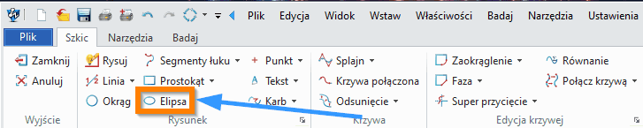 Szkic Elipsa ZW3D - wstążka