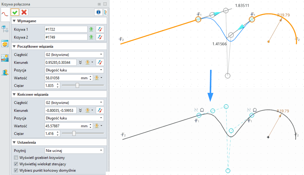 Szkic Krzywa połączona ZW3D - Panel