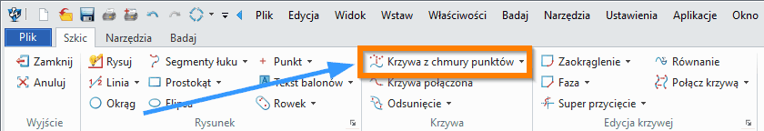 Szkic Krzywa z chmury punktów ZW3D wstążka