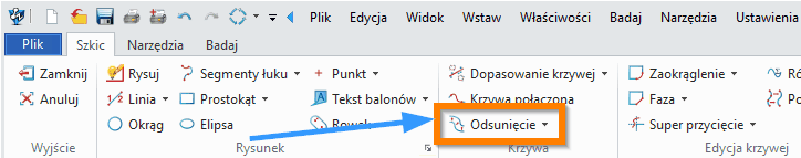 Szkic Odsuniecie ZW3D - wstążka