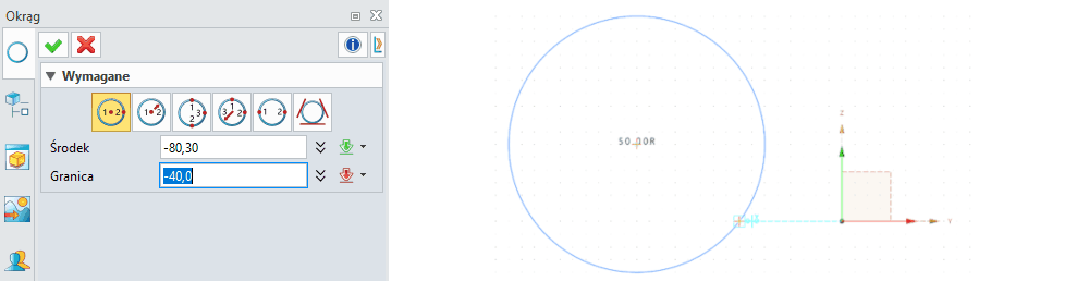 Szkic - Okrąg - ZW3D Panel
