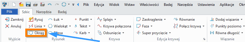 Szkic ZW3D - Okrąg - wstążka