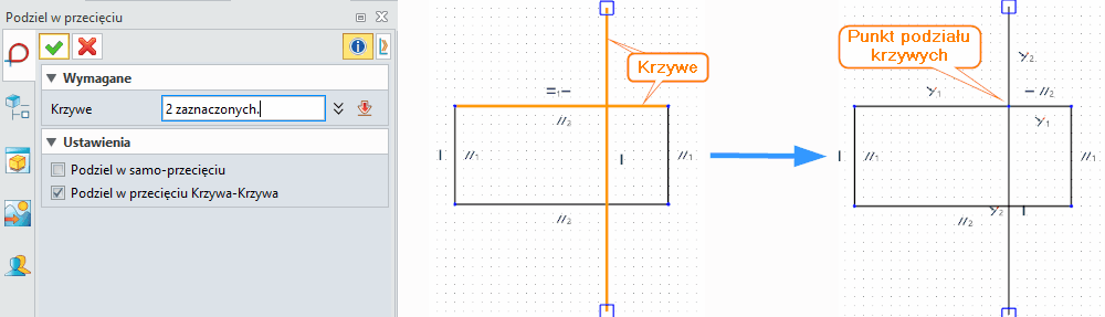 Szkic Podziel w przecięciu ZW3D - Panel