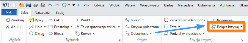 Szkic Polacz krzywą ZW3D - wstążka