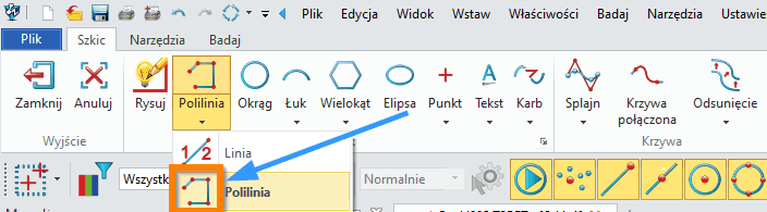 Szkic ZW3D - Polilinia - wstążka