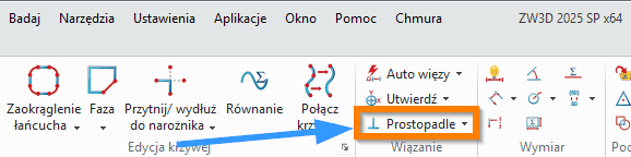 Szkic ZW3D - Prostopadle wstążka