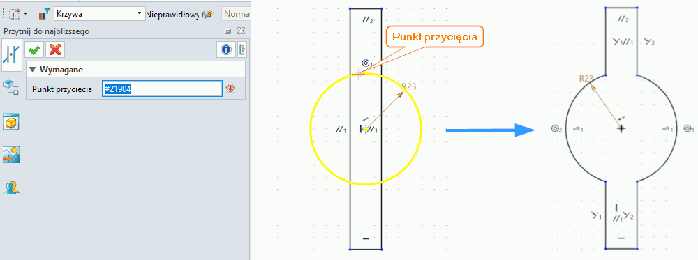 Szkic ZW3D - Przytnij do najbliższego panel ZW3D