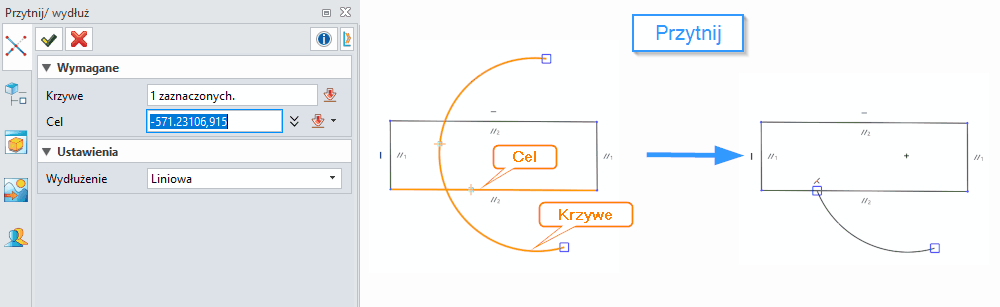 Szkic Przytnij ZW3D wydłuż panel