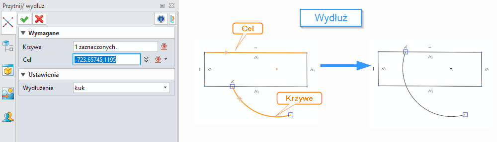 Szkic Przytnij wydłuż ZW3D panel2