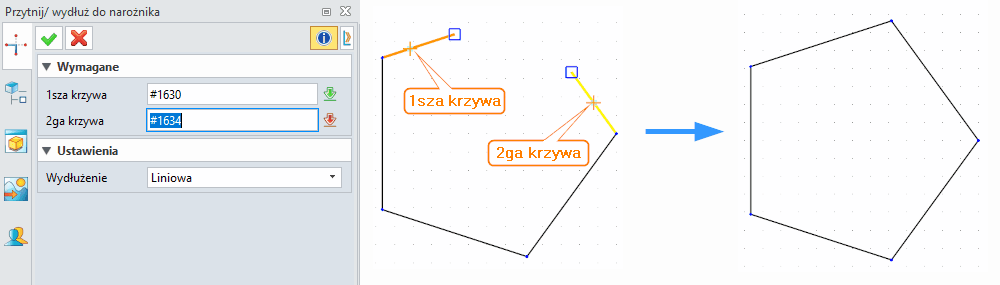 Szkic ZW3D Przytnij wydłuż do narożnika panel