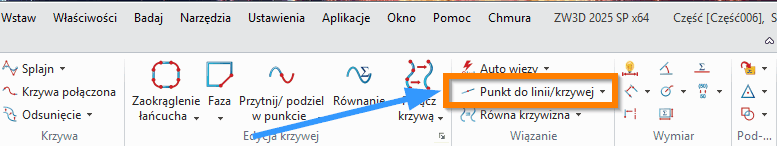 Szkic - Zw3D Punkt do linii krzywej wstążka