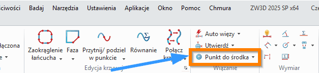 Szkic ZW3D - Punkt do środka wstążka