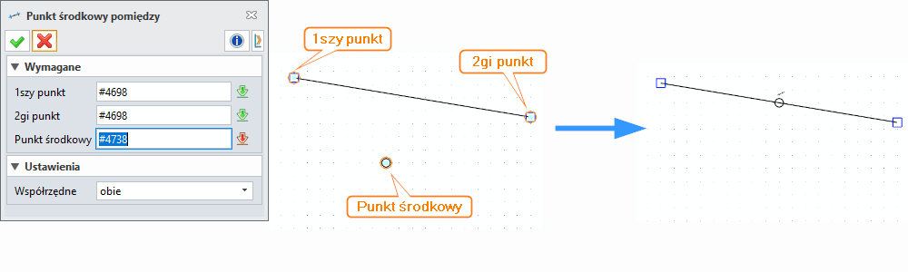 Szkic Punkt środkowy pomiędzy ZW3D - Panel