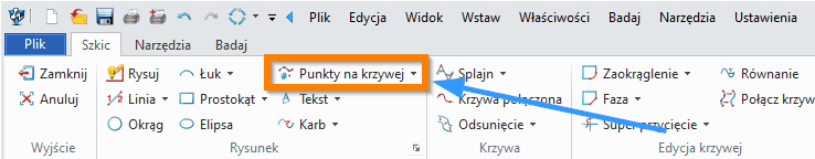 Szkic ZW3D - Punkty na krzywej - wstążka