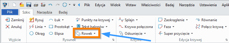 Szkic - Rowek ZW3D - Wstążka