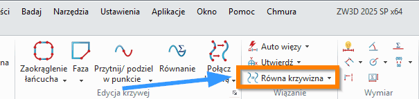 Szkic ZW3D - Równa krzywizna - wstążka