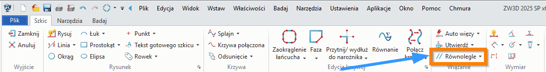 Szkic ZW3D Równoległe wstążka