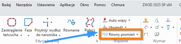 Szkic ZW3D - Równy promień - wstążka