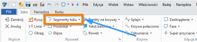 Szkic Segmenty łuku ZW3D - wstążka