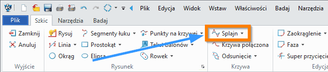 Szkic Splajn ZW3D -wstążka