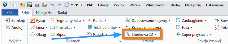 Szkic Środkowa 2D - ZW3D wstążka