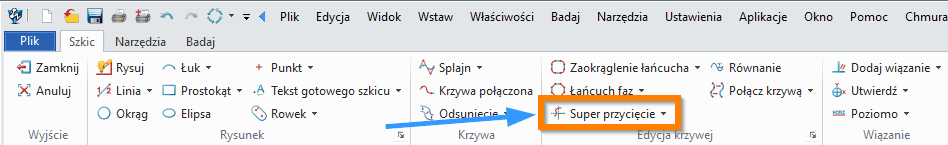 Szkic - Super przycięcie ZW3D wstążka