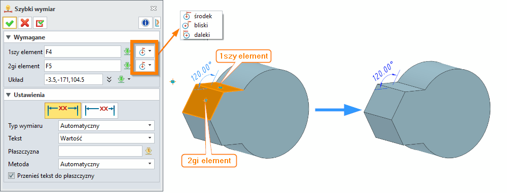 Szkic Szybki wymiar Panel ZW3D PMI